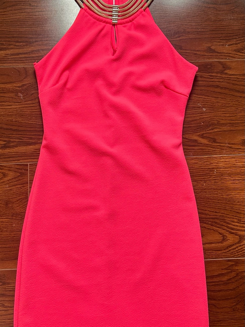 One-Shoulder Hot Pink Cocktail Dress with Metallic Neck Detail